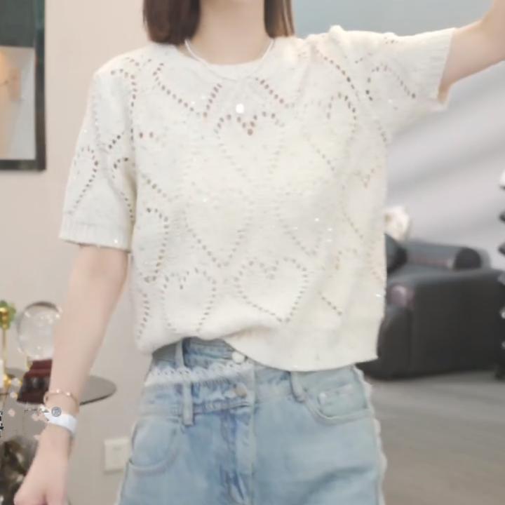 爱心镂空毛针织衫2025春夏新款设计感时尚气质套头短袖毛衣上衣