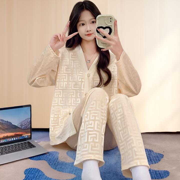 2025秋冬季清冷感贵系红色金丝绒睡衣琥珀流光套装女士长袖睡衣Q