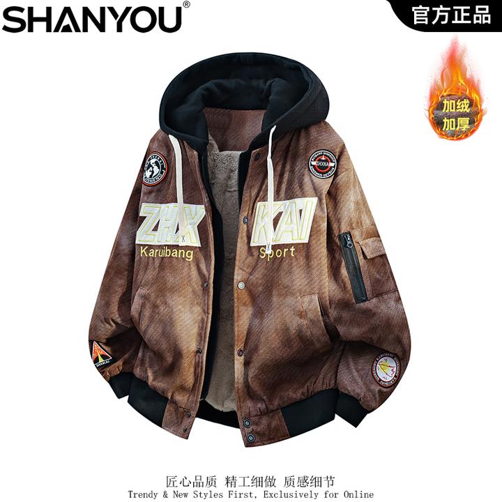 新款刺绣扎染棒球服美式渐变休闲宽松百搭机车加绒加厚大码夹克