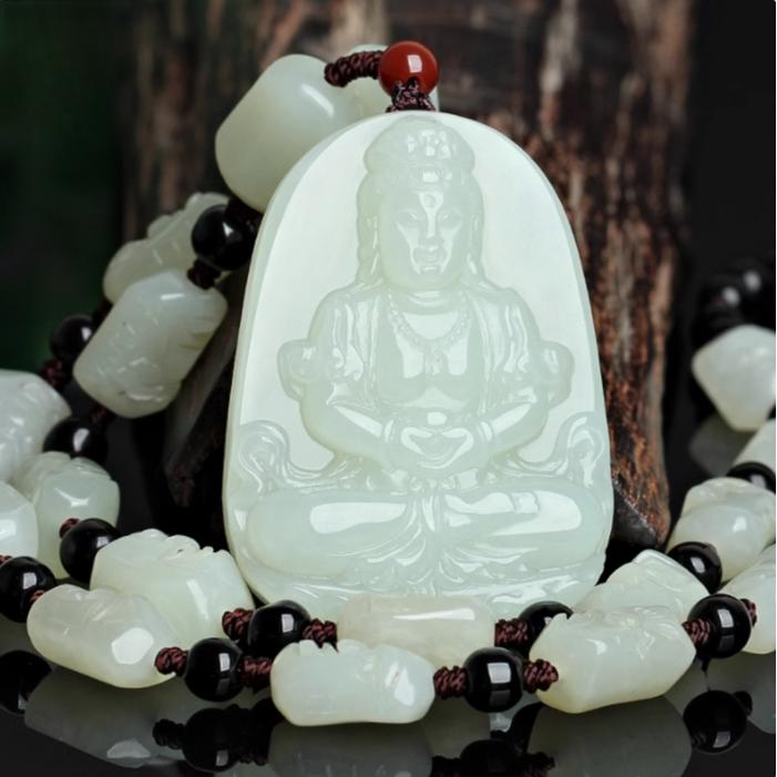 保真新疆和田玉白玉观音吊坠男款观音菩萨保平安挂件玉石项链挂绳