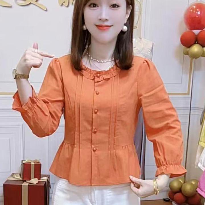 时尚衬衫女2025秋季新款洋气收腰网红小个子木耳边百搭长袖上衣潮