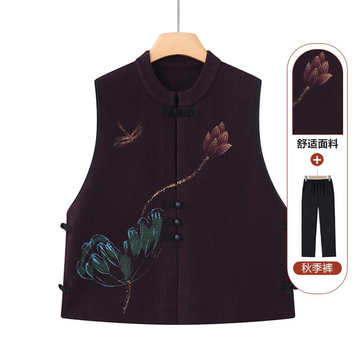 2025春秋季新款中式马甲中老年人无袖针织坎肩国风奶奶装上衣