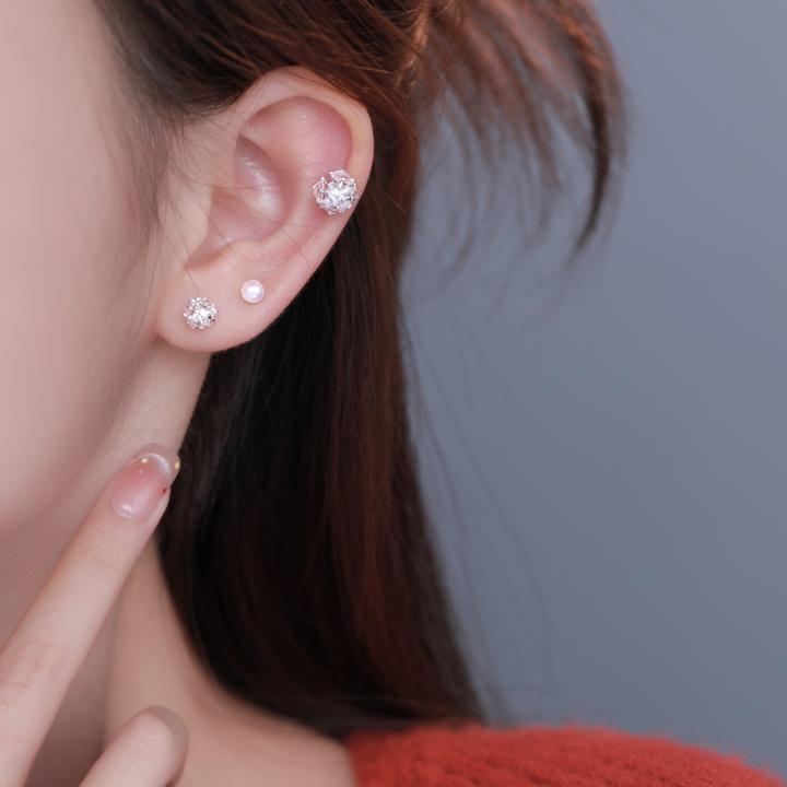 925银合成锆石耳饰 闪锆花球套装耳环精致养耳洞耳钉气质百搭耳饰