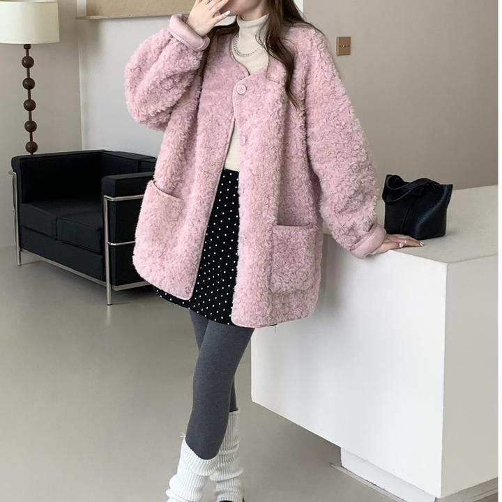 曼德西比利羊羔毛外套女2025秋冬新款宽松百搭高级感皮毛一体大衣