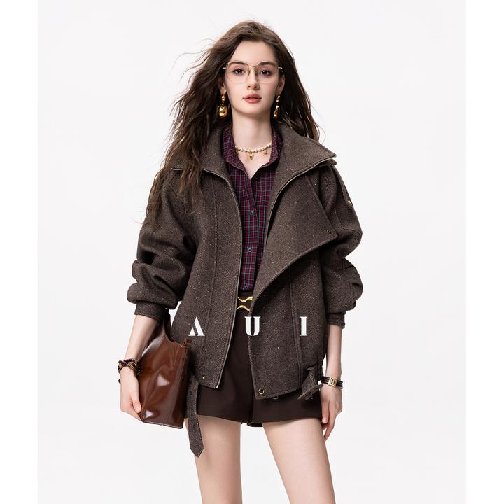 AUI 摩登双层领廓形休闲外套女秋冬季新款夹克25W090687