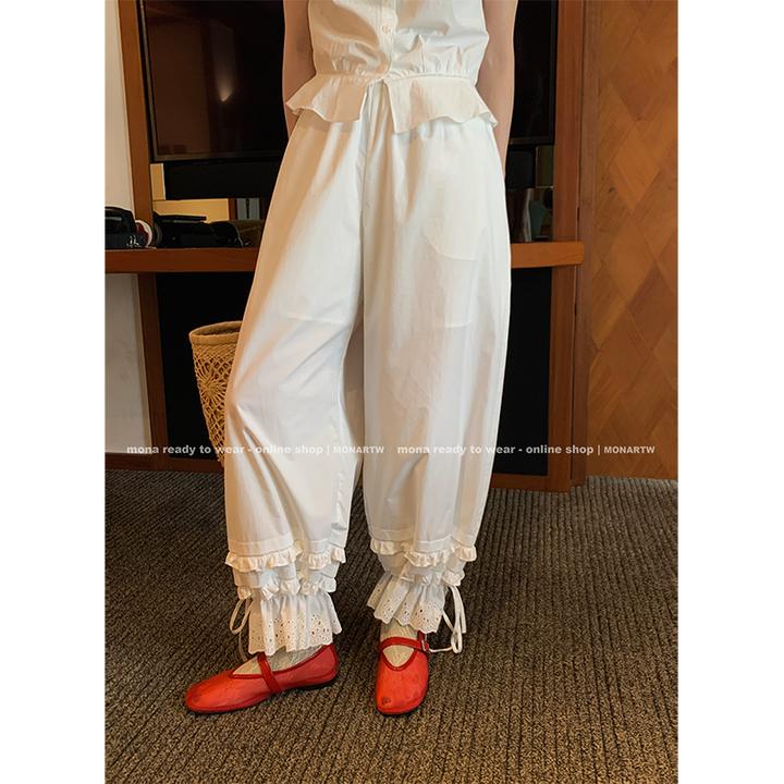 【Mona张绮贤】MONA 白色百搭宽松 高腰灯笼裤女 O124K10964