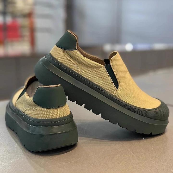 男鞋2025秋季新款时尚百搭厚底懒人一脚蹬布面增高透气舒适休闲鞋