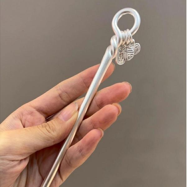 古法银色福牌吉祥如意麻花发簪发钗手工发簪简约百搭国风气质首饰