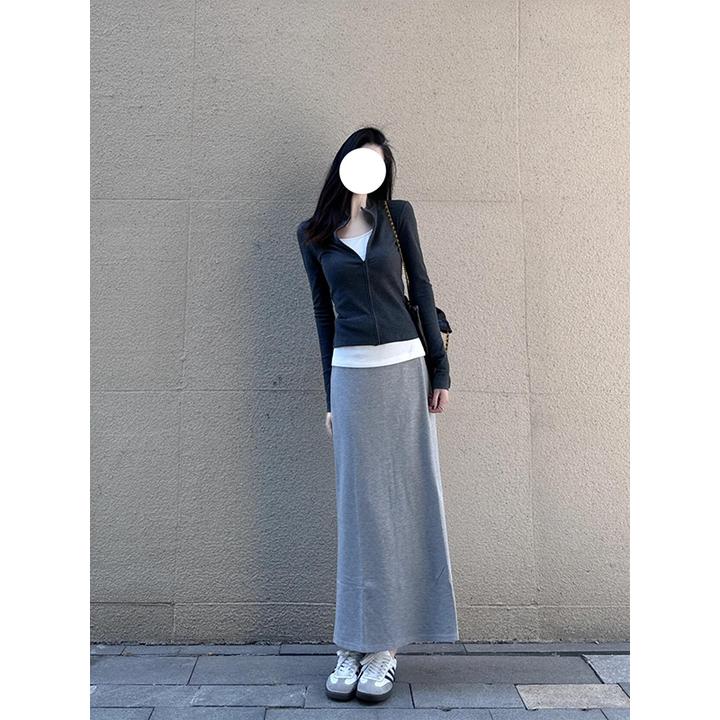 韩系穿搭女2025春季新款长袖开衫女修身白色内搭时尚半身裙套装
