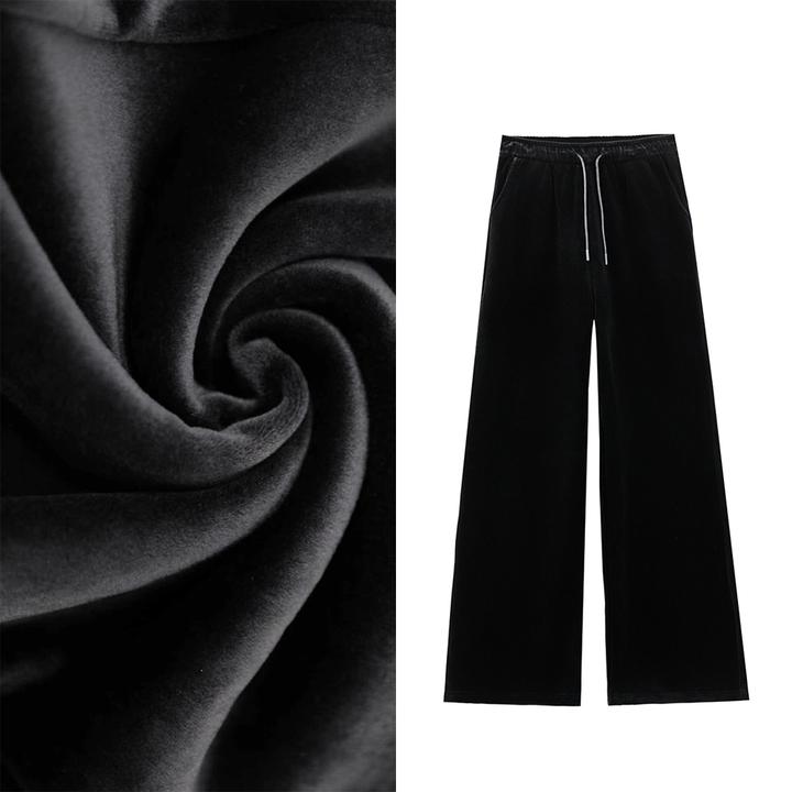 简约舒适柔垂宽松丝绒松紧腰休闲长裤女装秋冬款CZ