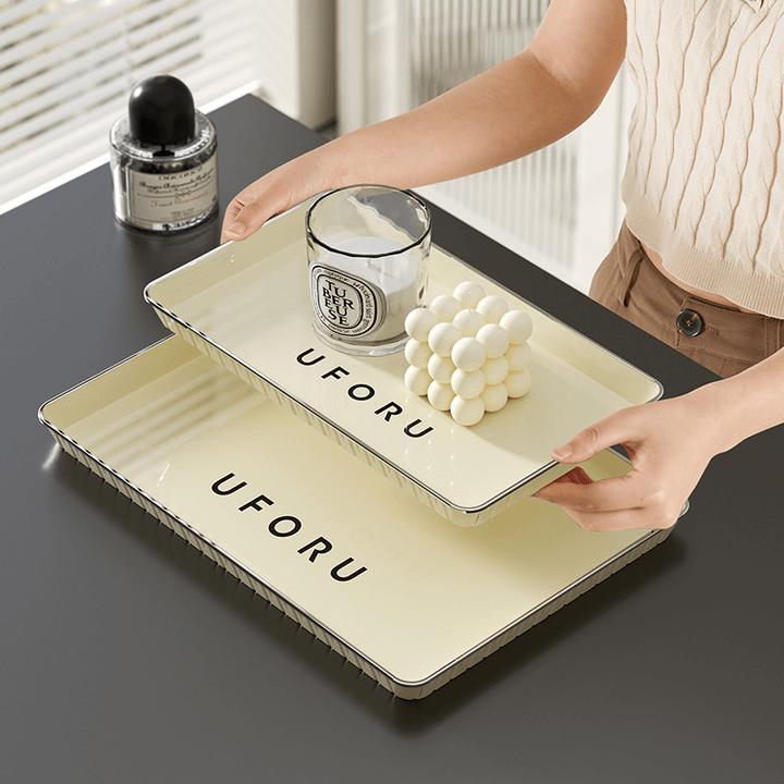 轻奢茶盘家用客厅放水杯点心甜品水果收纳盘北欧风长方形塑料托盘