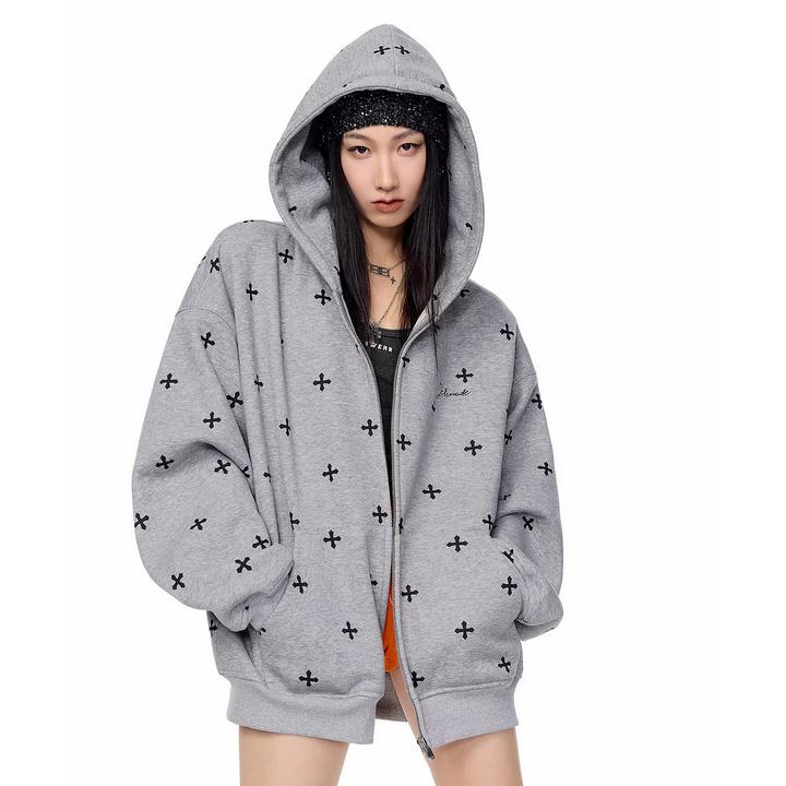 ICHMODE【明星同款】满印哥特风美式复古外套连帽情侣款卫衣开衫