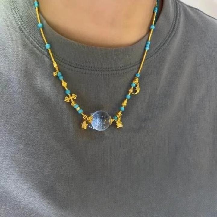 铜合金项链 宇宙之光金色绿色配色轻奢高级设计手工素款锁骨链彩