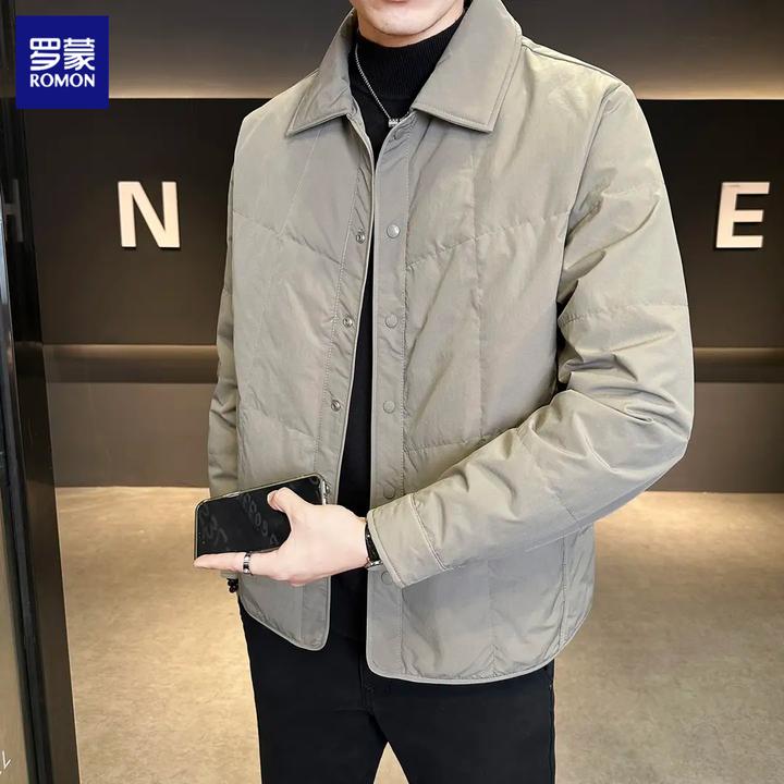 罗蒙2025新款爆款轻薄羽绒服夹克男冬季加厚翻领短款轻奢外套保暖