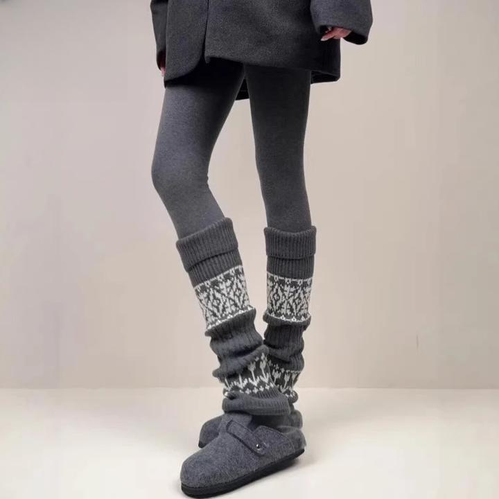 文伊娜费尔岛袜套堆堆袜女秋冬配连裤袜加厚保暖羊毛腿套显瘦小腿