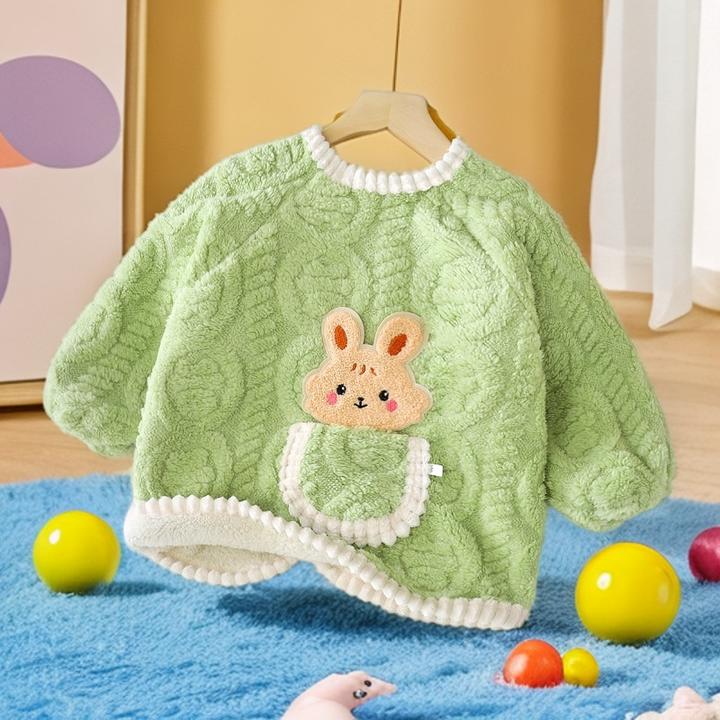 秋冬儿童加绒罩衣女宝宝吃饭护衣加厚保暖反穿衣卡通男女童外穿衣