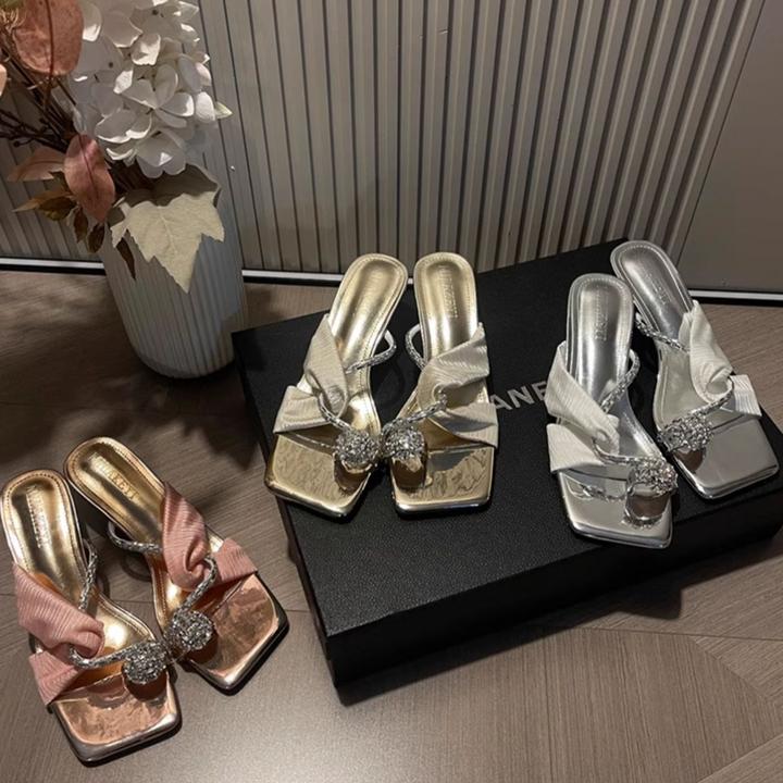 法式绝美凉拖鞋女士2025夏季新款外穿网红鸽子蛋水钻配裙子高跟鞋