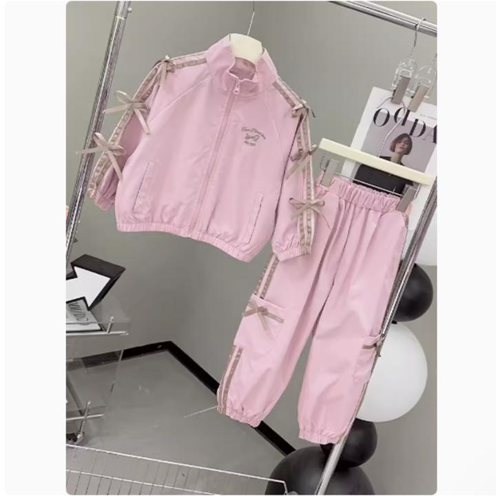 2025新款女中大童秋款上新网红爆款冲锋衣运动休闲甜美蝴蝶结套装