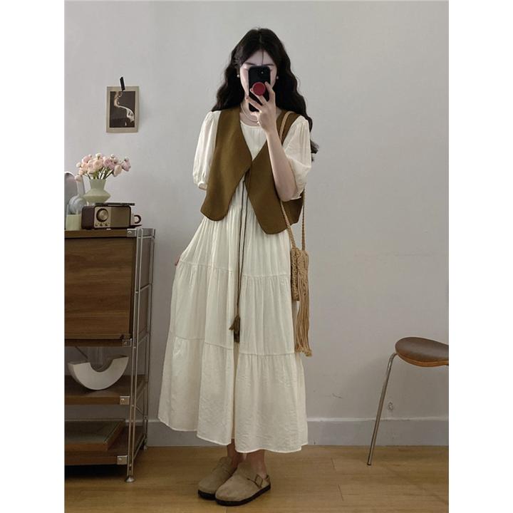 波西米亚风连衣裙女2025新款夏季大码胖mm显瘦叠穿马甲两件套长裙