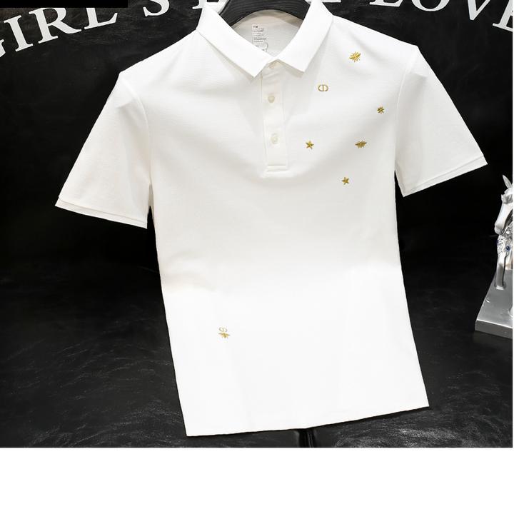 贾鲁萨加高端时尚春夏季刺绣翻领POLO衫男士潮牌修身韩版休闲上衣