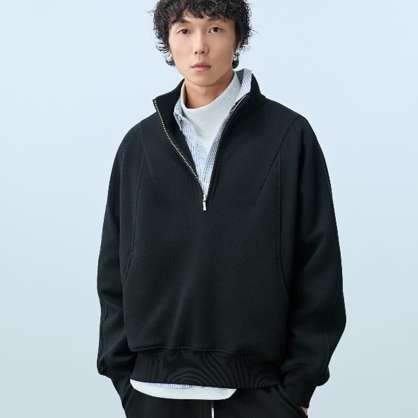 TANOXI H080「温感」羽绒纱/桑蚕丝/酷丝棉 加绒立领半拉链卫衣