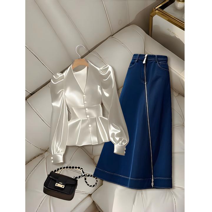 欧若风2025春游出行洋气衣服女轻奢显瘦衬衫高贵上档次小众半身裙