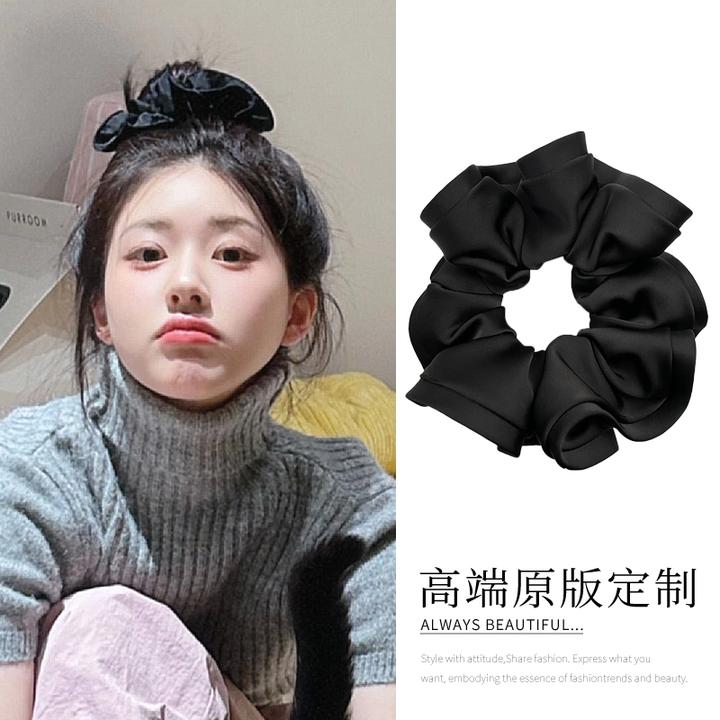 赵露思同款黑色大肠发圈简约百搭丸子头盘发发绳女2025新款高级感
