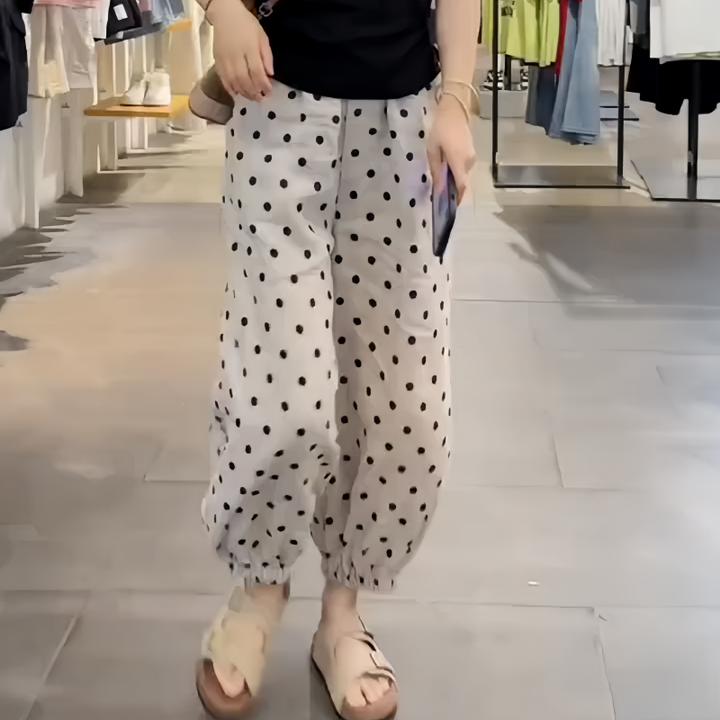 2025夏季大码女装时尚INS风波点休闲裤百搭显瘦慵懒宽松裤九分裤