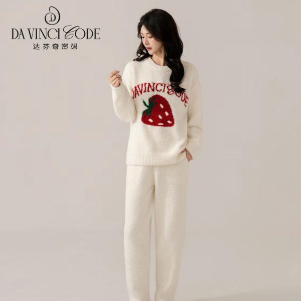 达芬奇密码秋冬半边绒圆领套头两件套草莓加厚加绒