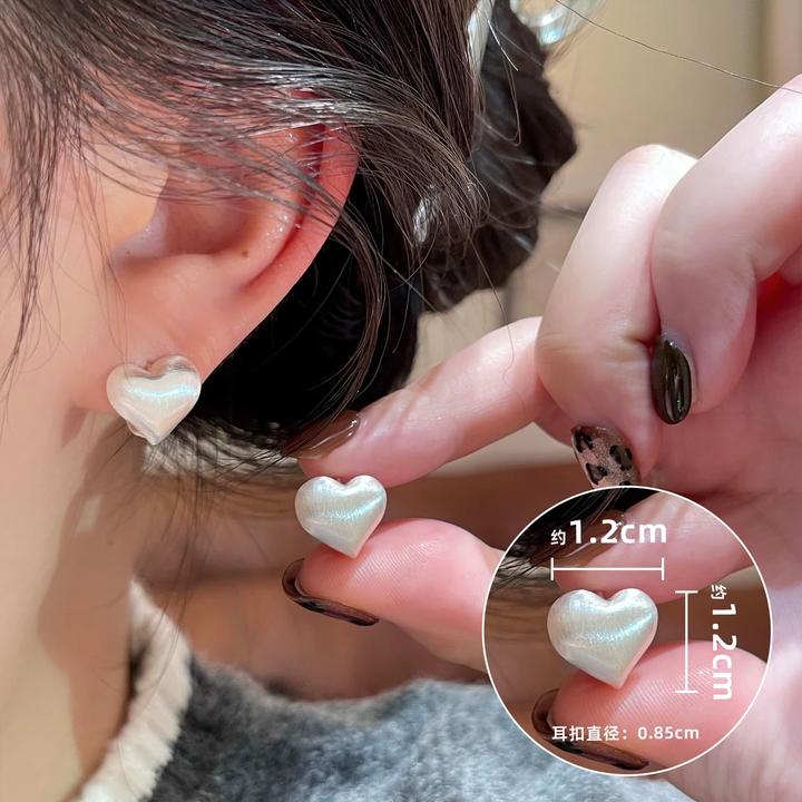 铜合金耳饰 法式银色拉丝爱心耳扣耳钉小众小巧个性气质耳环轻奢