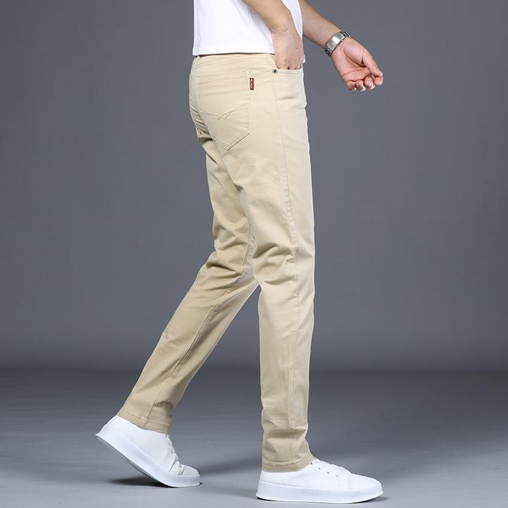 顿奇摩费涅高端时尚休闲裤男士修身直筒浅色夏季薄款弹力长裤百搭
