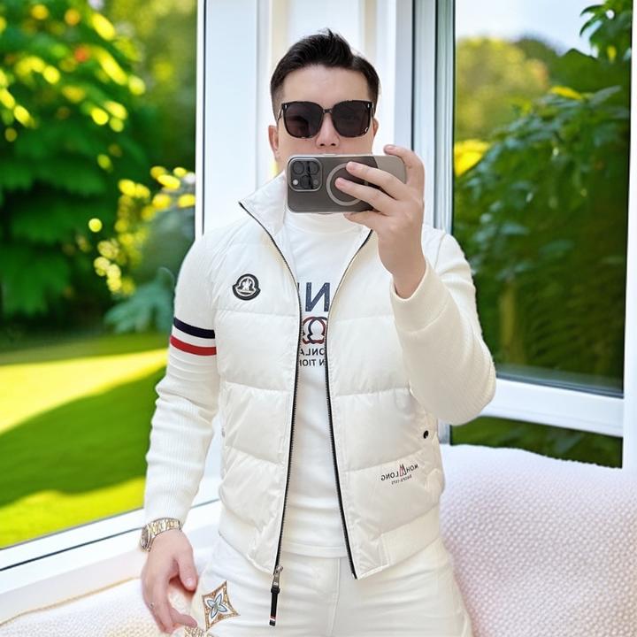 娜罗普西男士轻薄羽绒服冬季新款徽章条纹针织袖拼接白鸭绒外套潮