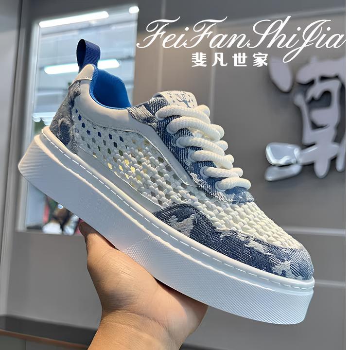 网红爆款2025夏季新款透气网面厚底男鞋时尚轻便百搭潮流休闲板鞋