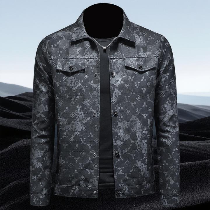 巴赛娜缇时尚休闲男士花色翻领夹克男春秋新款潮流百搭修身外套男