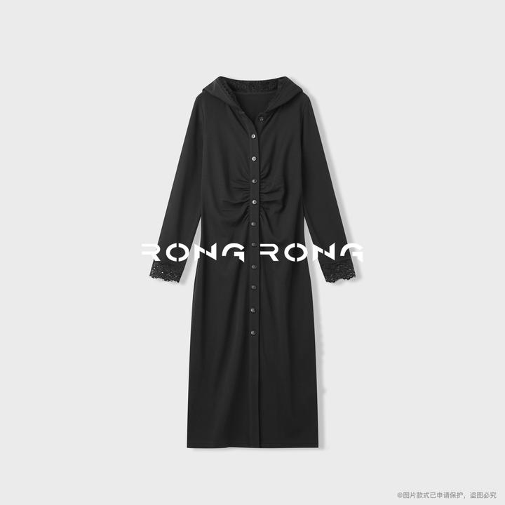 溶溶【自在优雅】RONGRONG 莫代尔拼接蕾丝褶皱晚宴连衣裙C-S210997