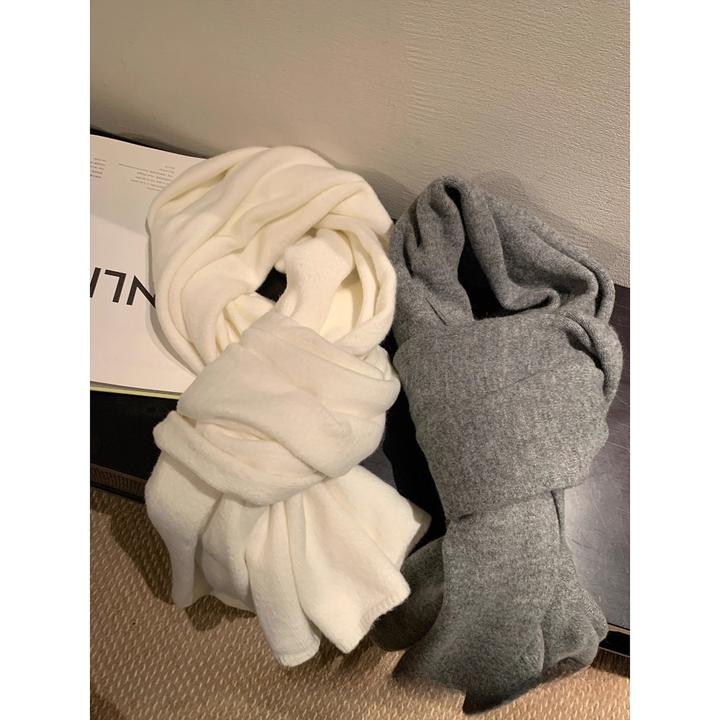 羊毛纯色百搭针织毛绒围巾女冬韩系高级感加厚保暖围脖