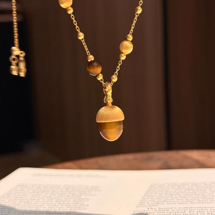 铜合金项链 复古美拉德松果项链女时尚轻奢气质高级感秋冬毛衣链