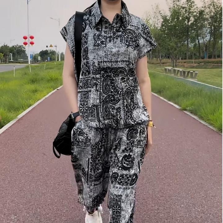 复古港风中年妈妈两件套2025夏季新款高档气质休闲款色时尚套装女