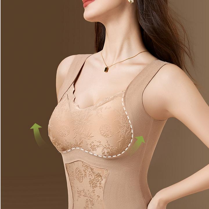 【运费险+现货】浮雕国风保暖背心带胸垫免穿文胸一体打底保暖内衣