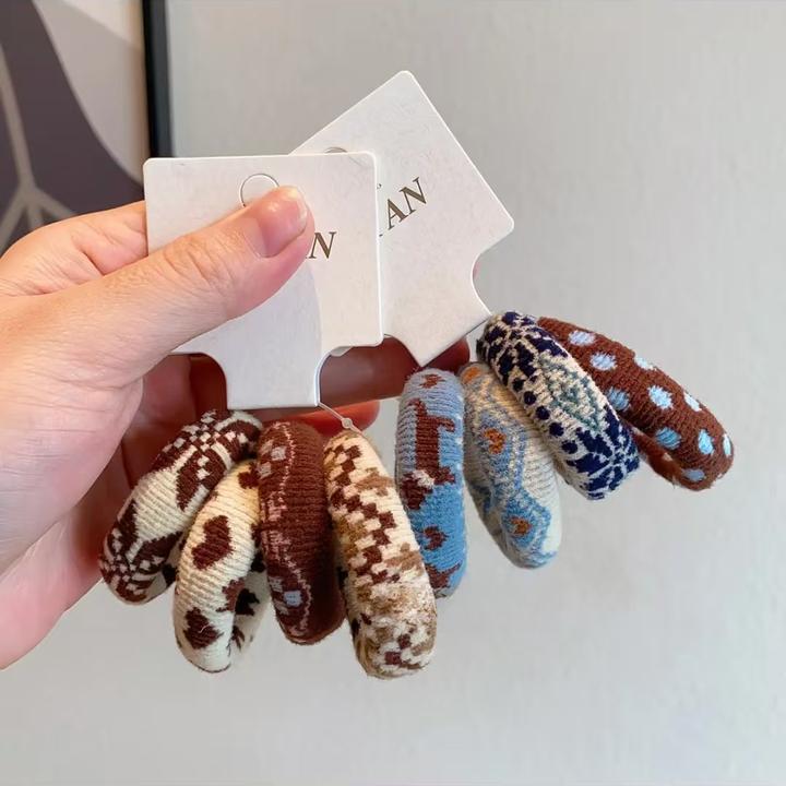 AD4个装韩国秋冬新款民族风毛巾圈发圈 甜美可爱高弹力发绳发饰