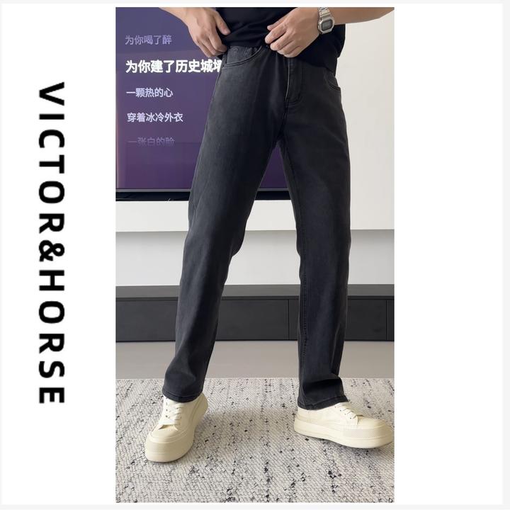 【黑标重工】双11秋冬牛仔裤石洗深灰男士百搭小直筒牛仔裤6018