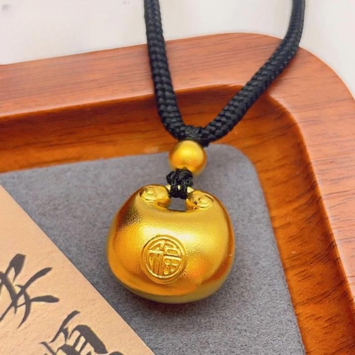 铜合金吊坠 高保色铜合金小胖福古法磨砂福字锁包情侣吊坠挂件