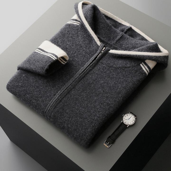 玛加西曼特秋冬新款拼色开衫男士连帽拉链毛衣帽衫宽松上衣外套