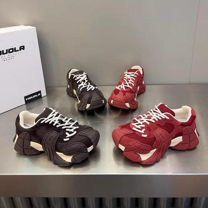 小众时尚休闲鞋早秋红色厚底增高老爹鞋厚底增高5cm休闲鞋老爹鞋