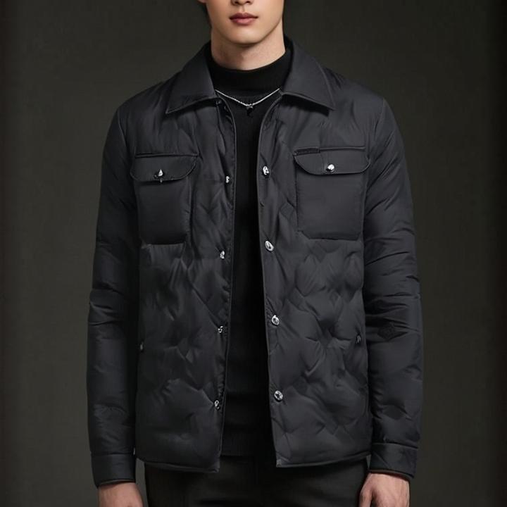 斯洛加霍特秋冬季轻薄羽绒服男轻奢高端外套商务休闲翻领衬衫夹克