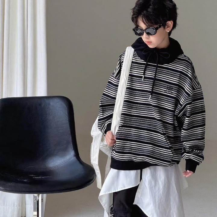 【小哥童装】秋季新品上新休闲风连帽卫衣失序混搭风百搭条纹QW8052
