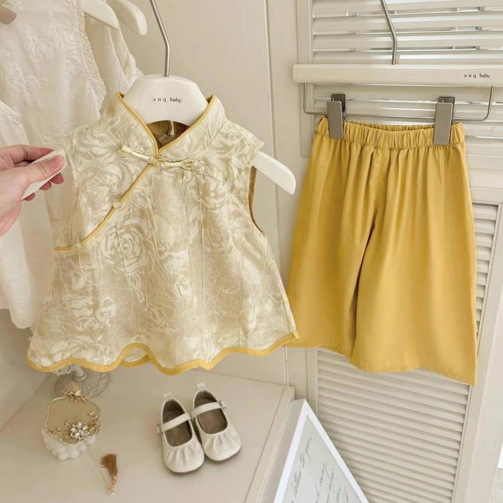 女童中国风套装2025夏季新款新中式设计感提花汉服儿童两件套