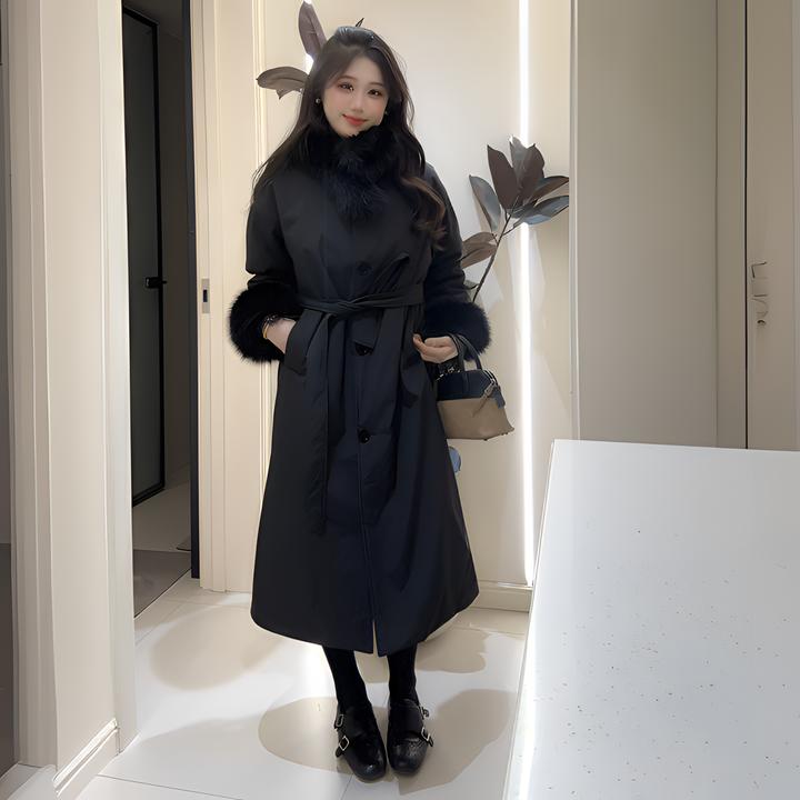 长款女优等品长袖厚款纯色时尚中长款加厚女装女士百搭冬季大毛领