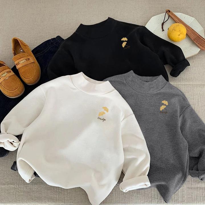 秋冬季儿童极简风保暖直肩打底上衣百搭纯色保暖德绒半高领打底衫