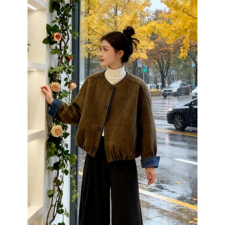 欧货撞色拼接棉服外套女2025冬季新款时髦洋气宽松轻薄短款棉衣潮